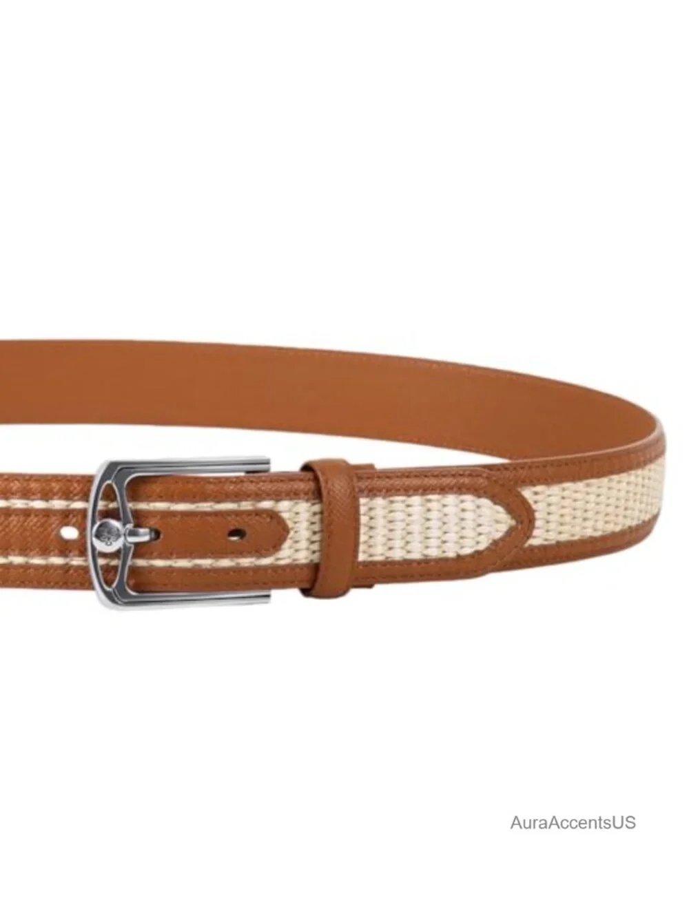 Leather & Woven Fabric Golf Belt with Silver Pin Buckle